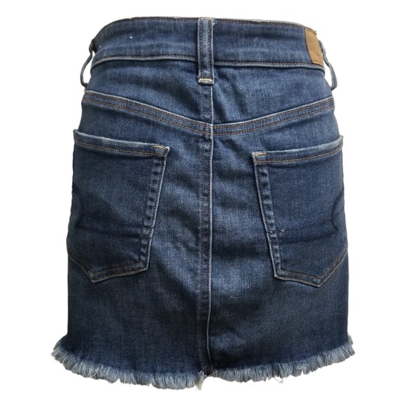 American Eagle Outfitters Hi-Rise Mini Skirt Blue Zipper Sides Frayed Hem Size 4 - Picture 3 of 16